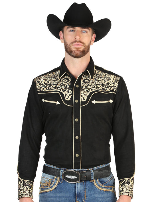 The Stretch Western Shirt — Black & Gold Embroidered