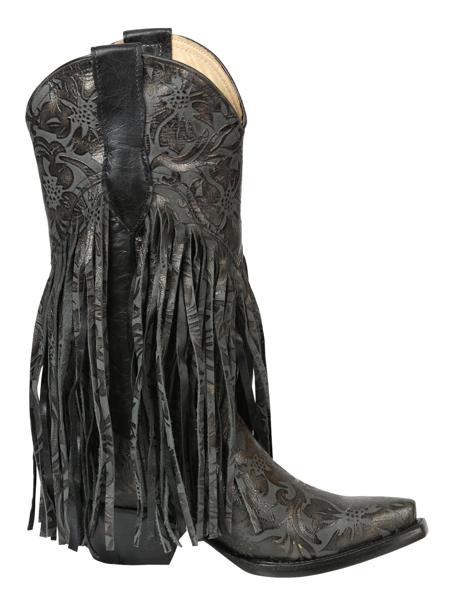 The Women's Fringe Boot — Black, Cuban Heel (No. 45796)