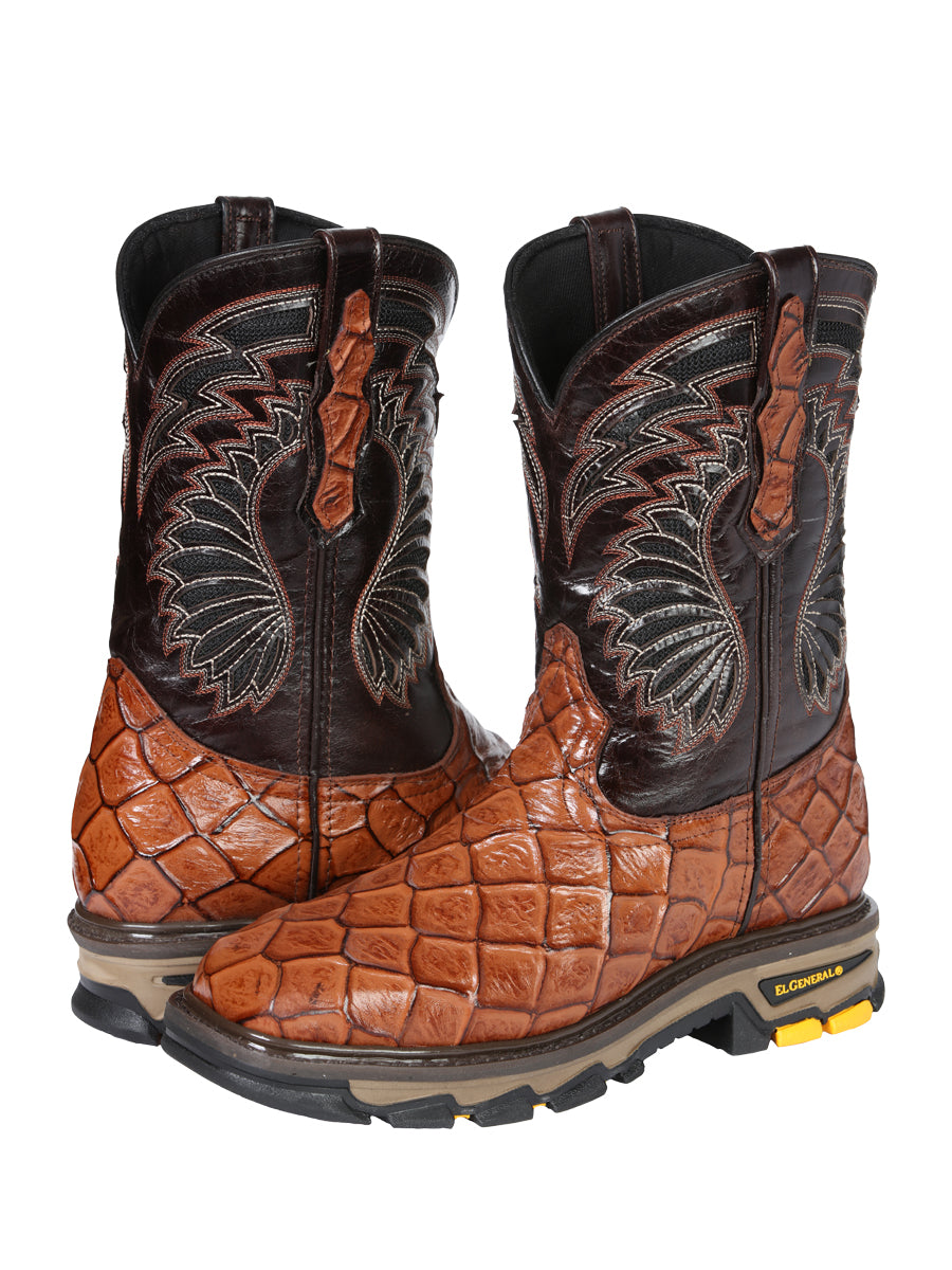 The Rodeo Work Boot — Cognac Monster Fish Print (No. 45808)