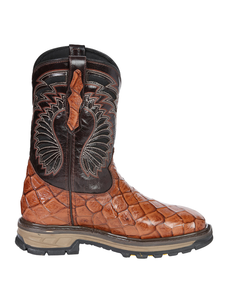The Rodeo Work Boot — Cognac Monster Fish Print (No. 45808)