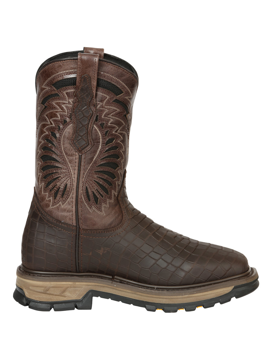 The Rodeo Work Boot — Chocolate Caiman Print (No. 45809)