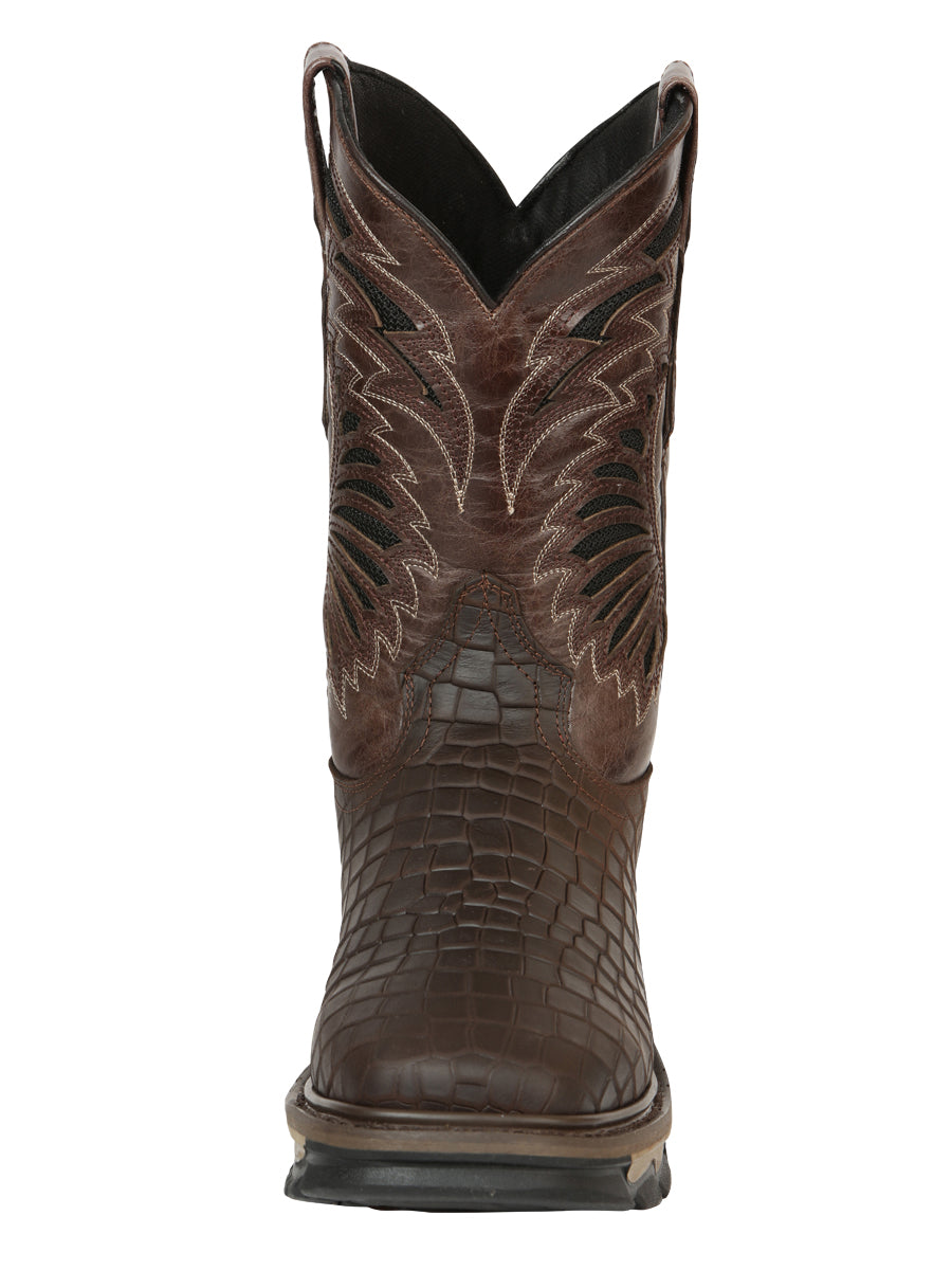 The Rodeo Work Boot — Chocolate Caiman Print (No. 45809)