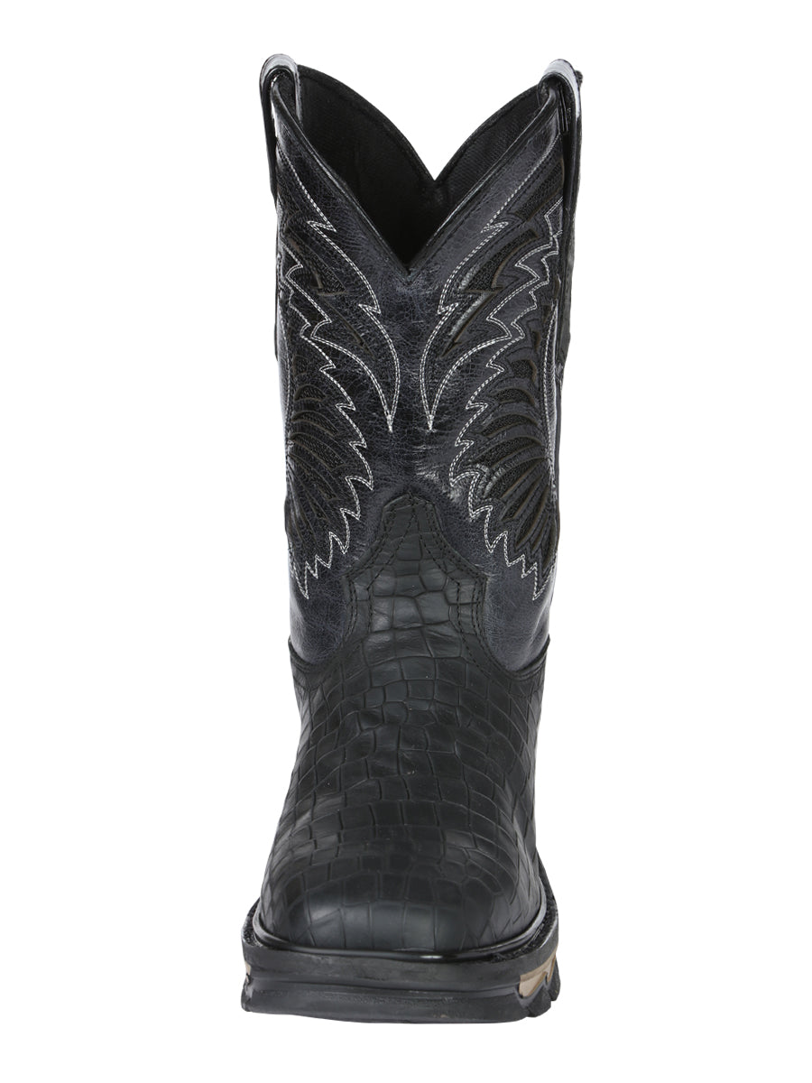 The Rodeo Work Boot — Black Caiman Print (No. 45810)