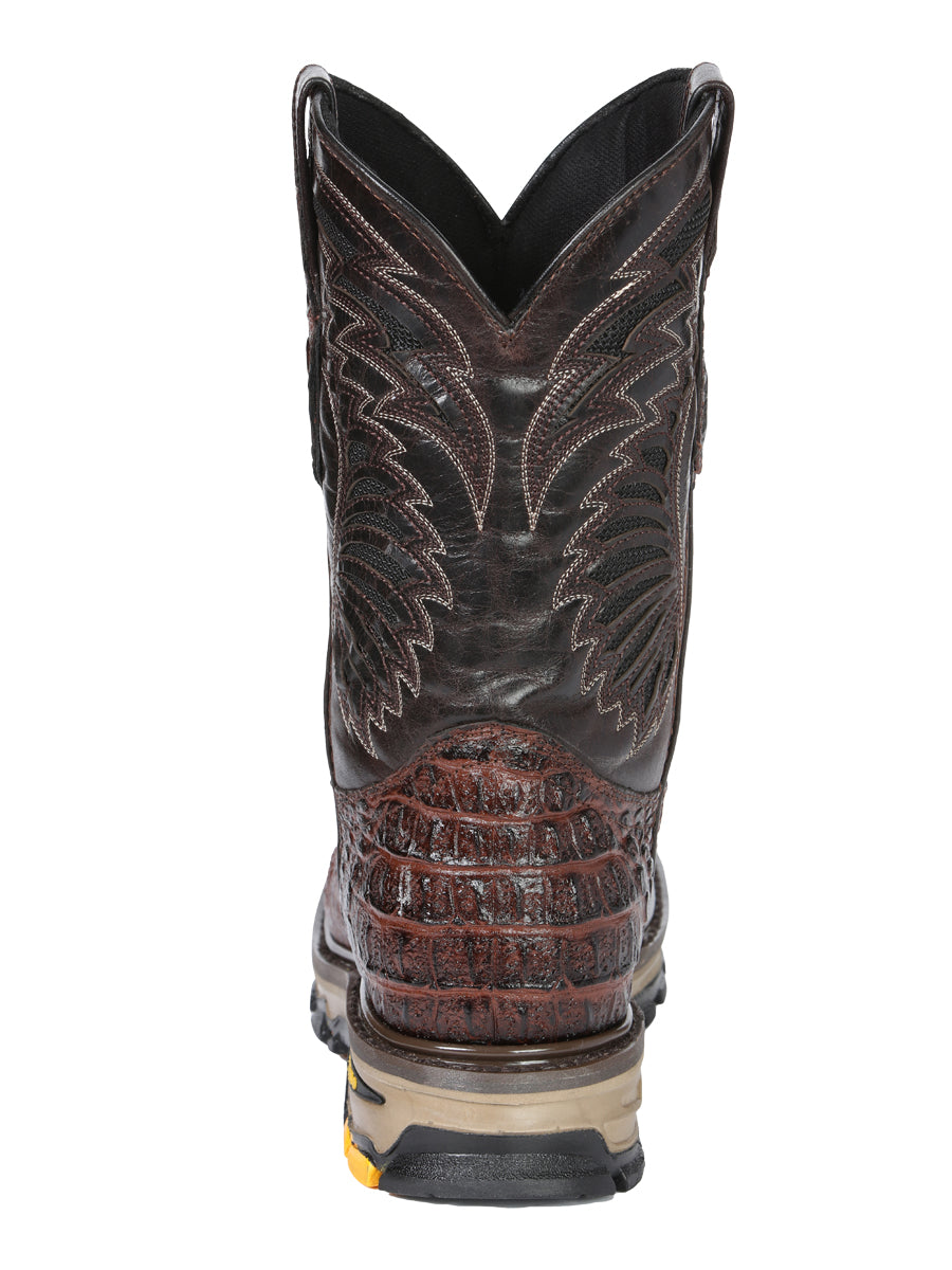The Rodeo Work Boot — Brown Caiman Print (No. 45813)