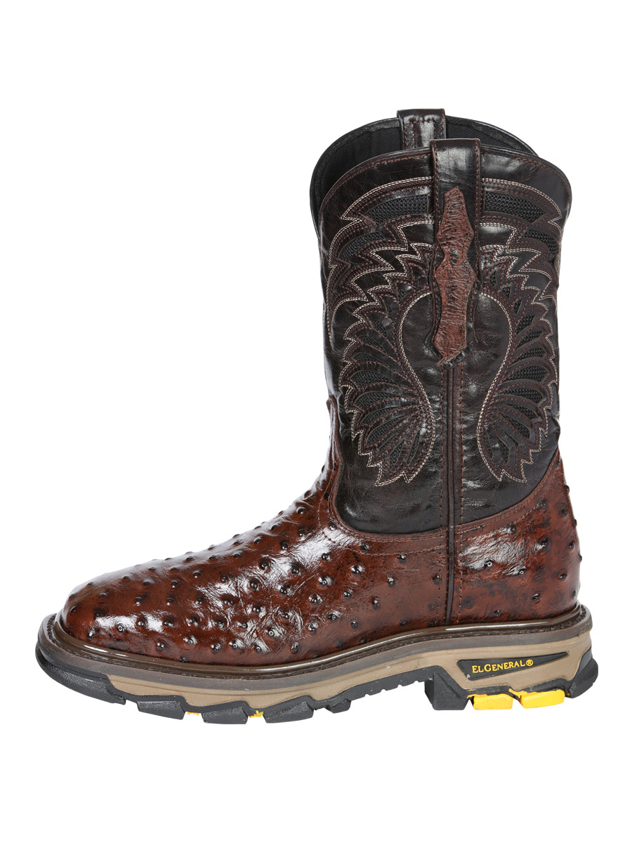 The Rodeo Work Boot — Brown Ostrich Print (No. 45814)