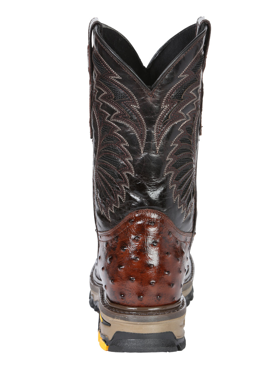 The Rodeo Work Boot — Brown Ostrich Print (No. 45814)