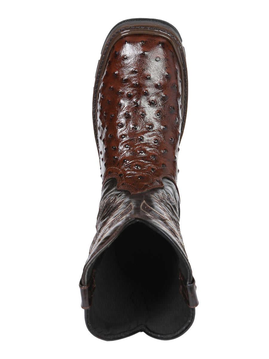 The Rodeo Work Boot — Brown Ostrich Print (No. 45814)