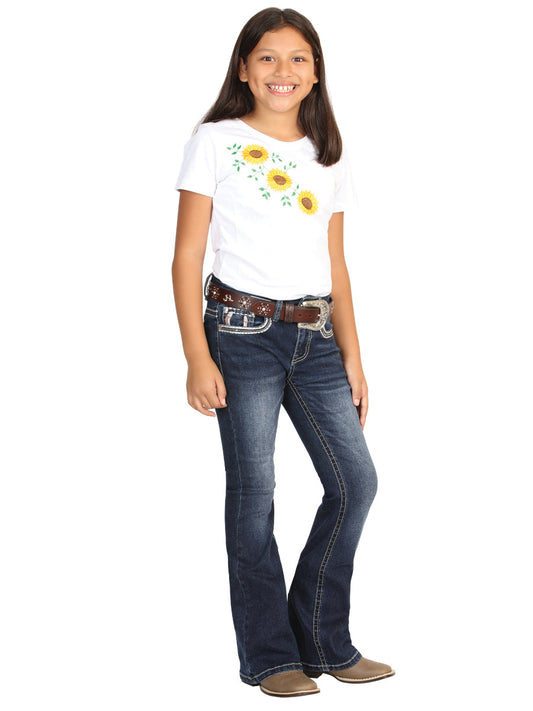 Girls Centenario Premium Bootcut Jeans - Dark Blue Denim 45836