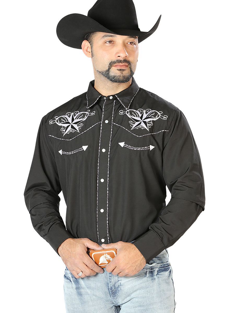 The Vaquero Embroidered Shirt — Black & White (No. 126682)