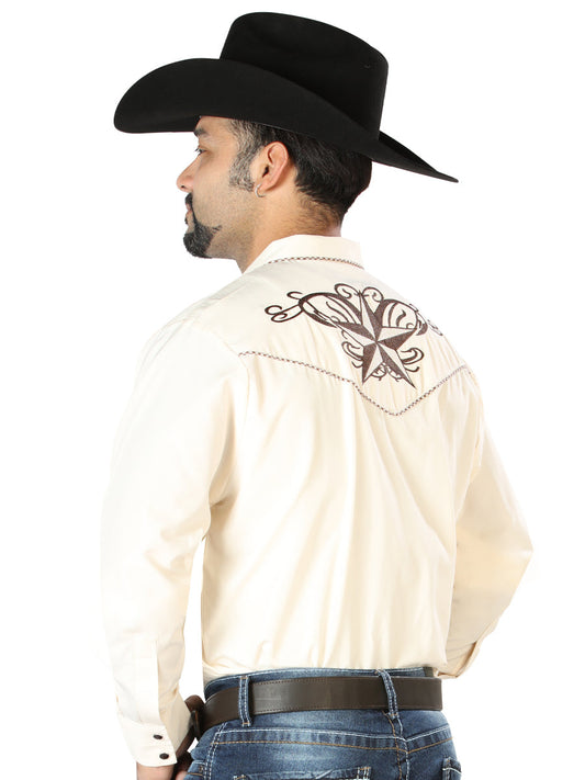 The Vaquero Embroidered Shirt — Beige & Black (No. 126684)