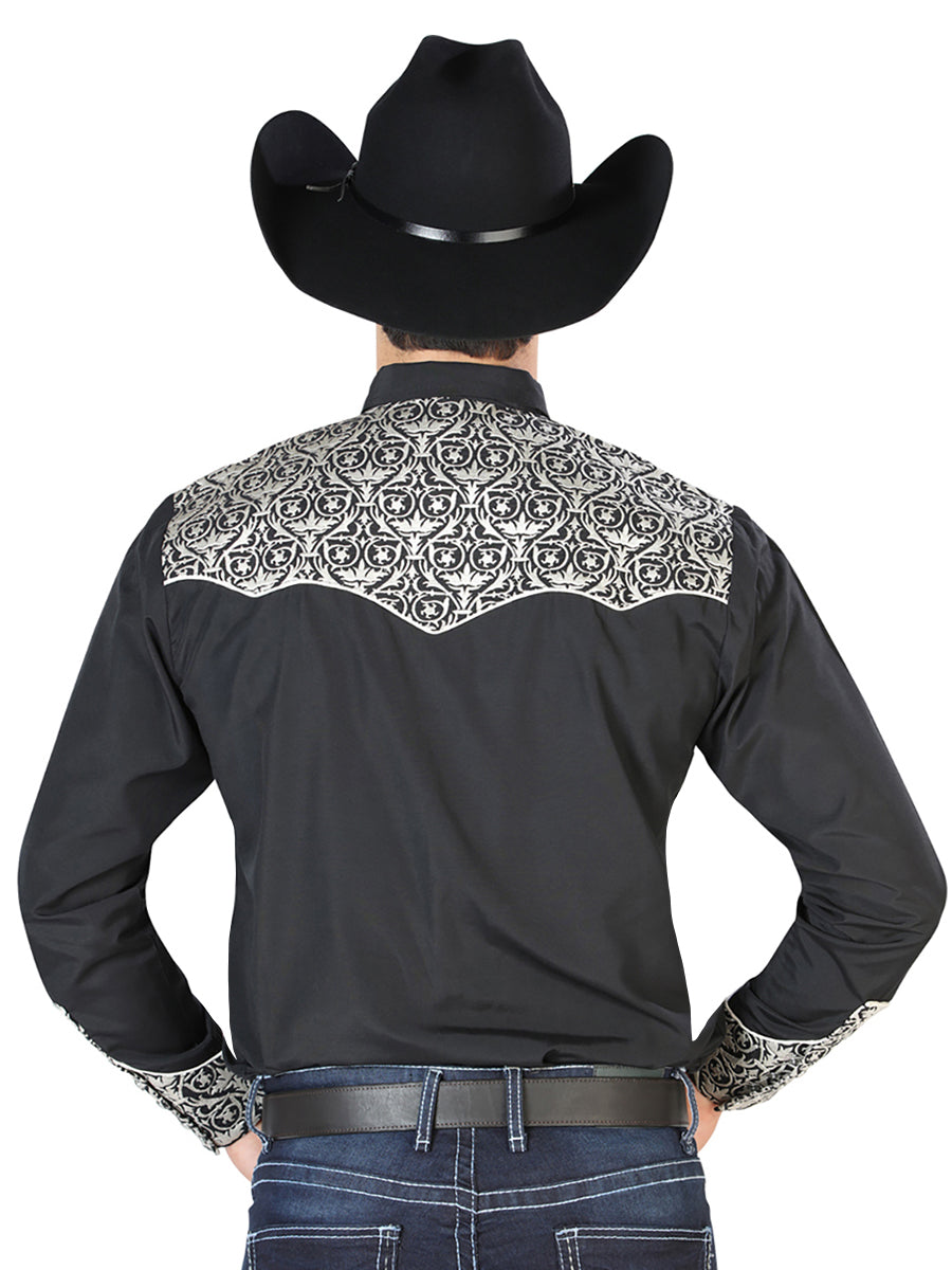 The Vaquero Embroidered Shirt — Black & Beige (No. 126704)