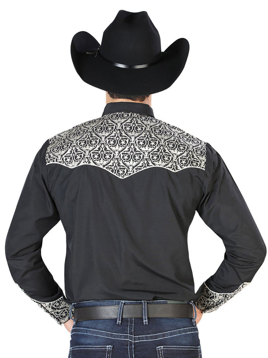 The Vaquero Embroidered Shirt — Black & Beige (No. 126704)