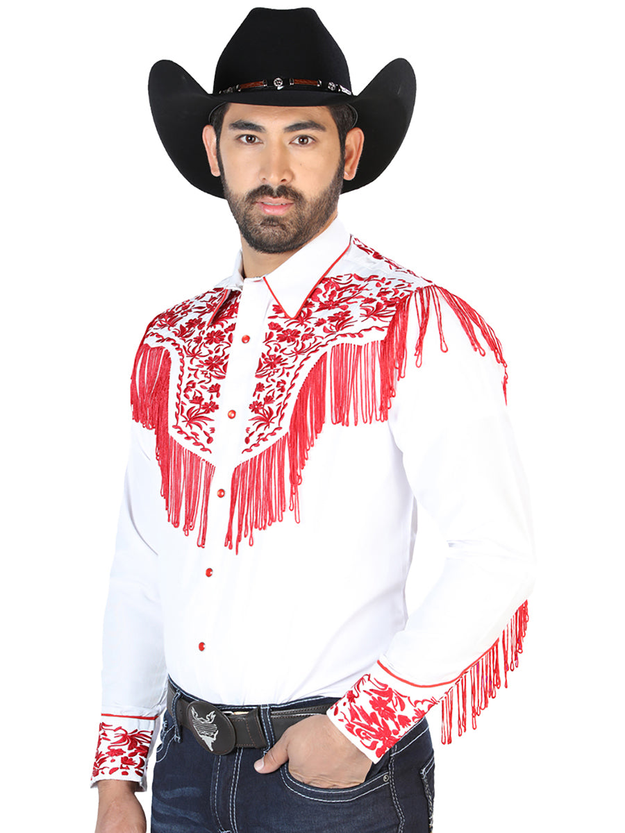The Vaquero Embroidered Shirt — White & Red (No. 126708)