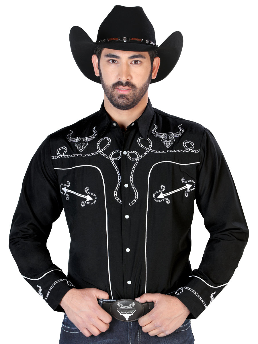 The Vaquero Embroidered Shirt — Black & White (No. 126711)