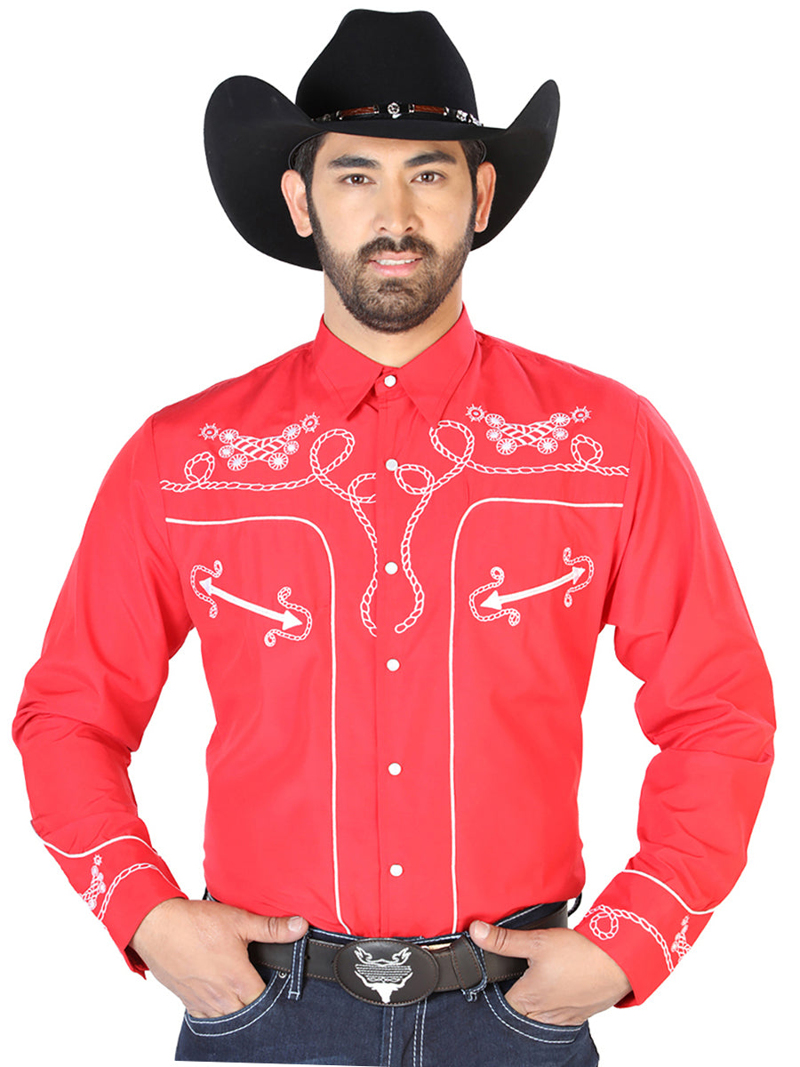 The Vaquero Embroidered Shirt — Red & White (No. 126719)