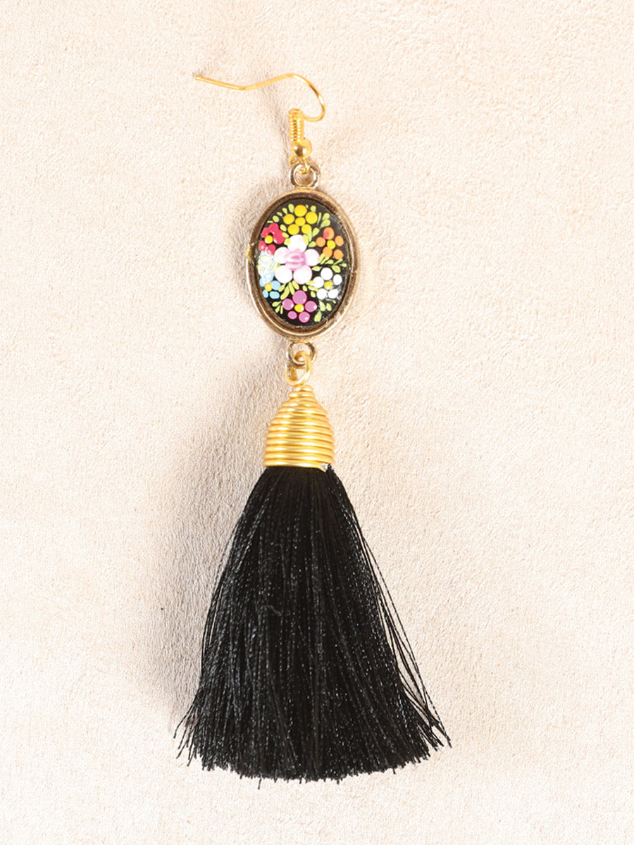 Artisanal Hand Painted Earrings Black 602168