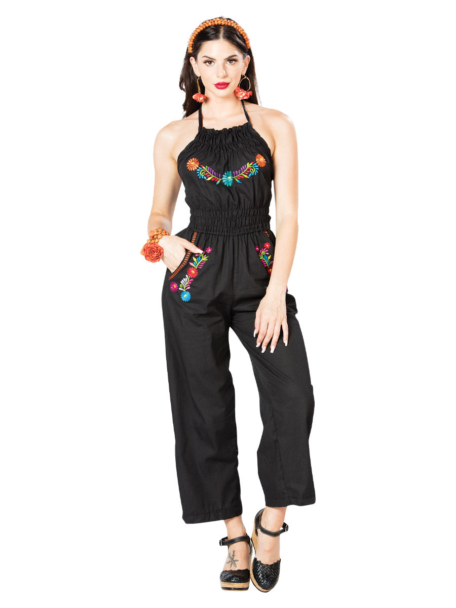 Artisanal Embroidered Jumpsuit 100% Cotton Black 603183