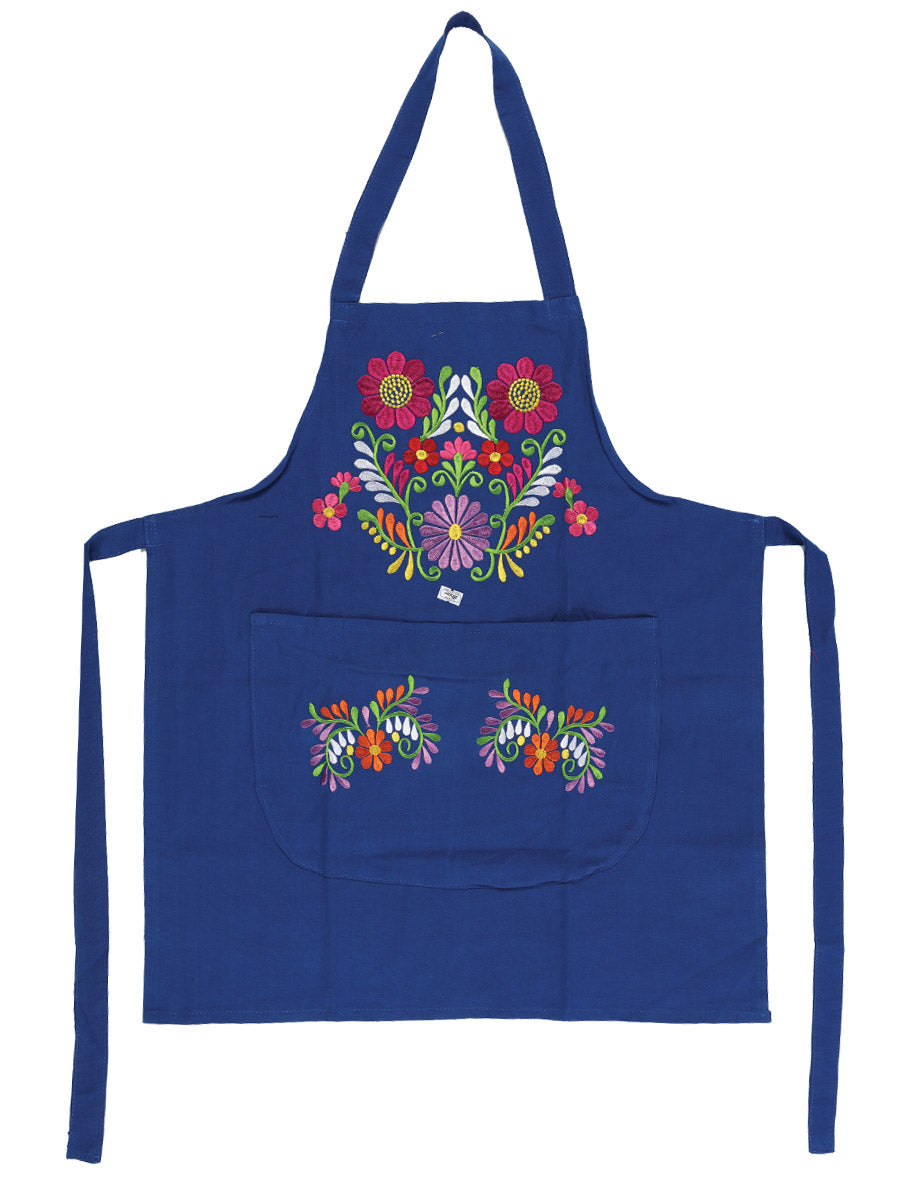 Mexican Artisanal Embroidered Apron 50% Cotton, %50 Polyester Royal Blue 603196