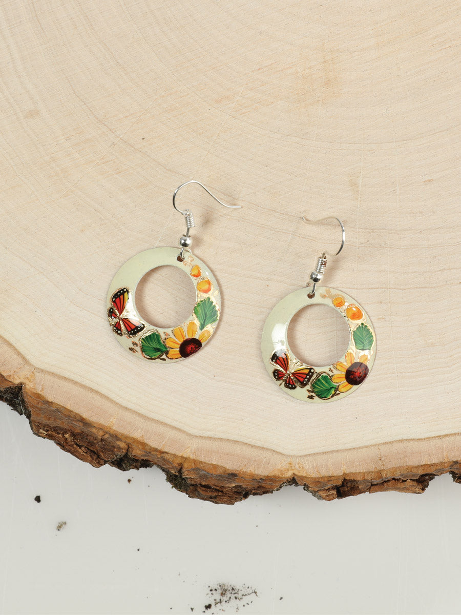 Artisanal Hand Painted Earrings 1" Copper Beige 603451