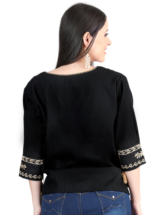 Artisanal Embroidered Blouse 100% Cotton Black 603960