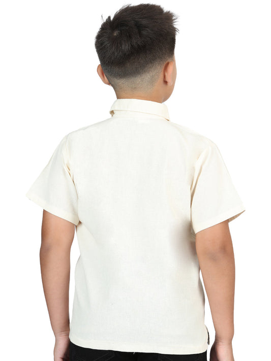 Artisanal Embroidered Shirt 100% Cotton Beige 603979