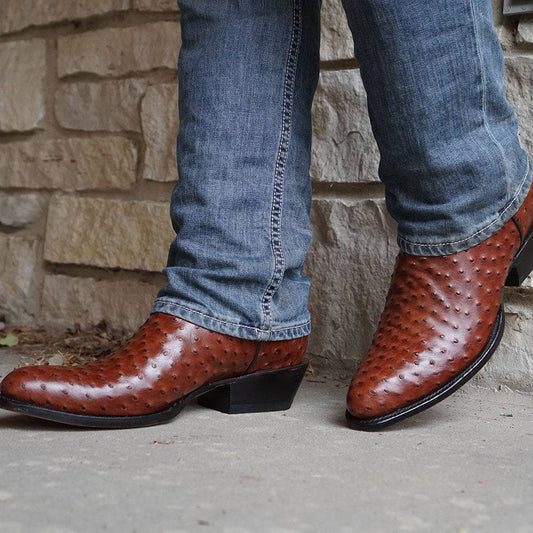 Men's Cognac Ostrich Print Cowboy Boots (H7002)