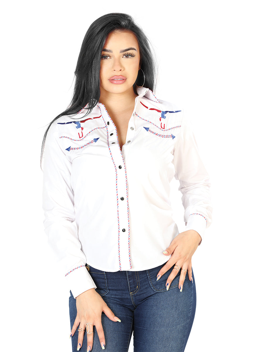 Women's white embroidered western blouse