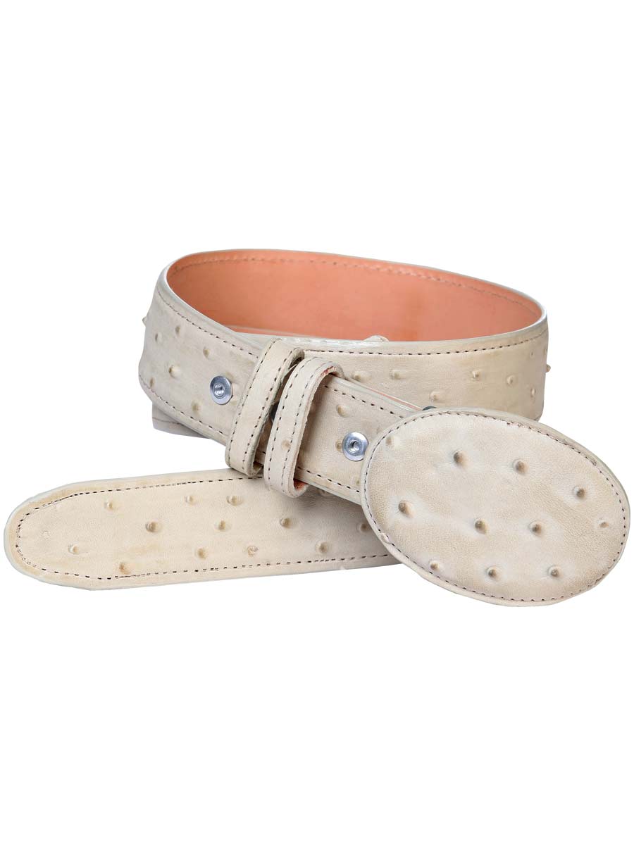 The Cowboy Belt — Bone Ostrich Print (No. 700)