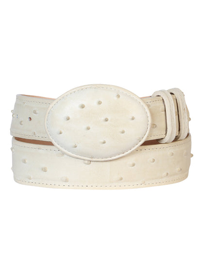The Cowboy Belt — Bone Ostrich Print (No. 700)