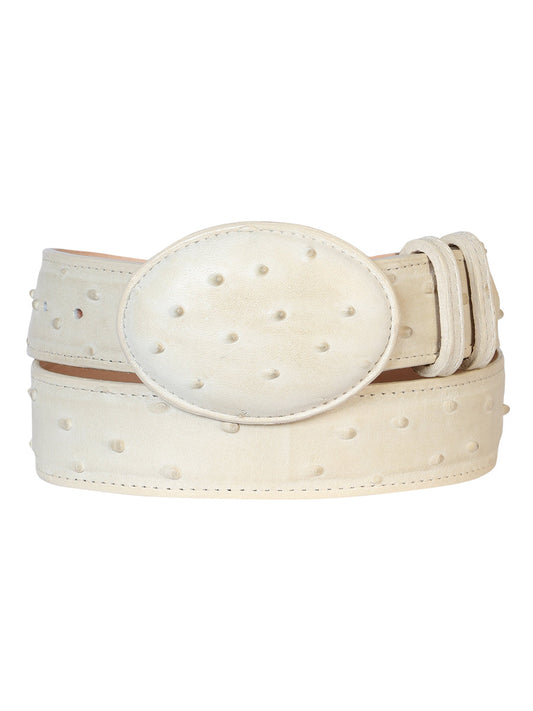 The Cowboy Belt — Bone Ostrich Print (No. 700)
