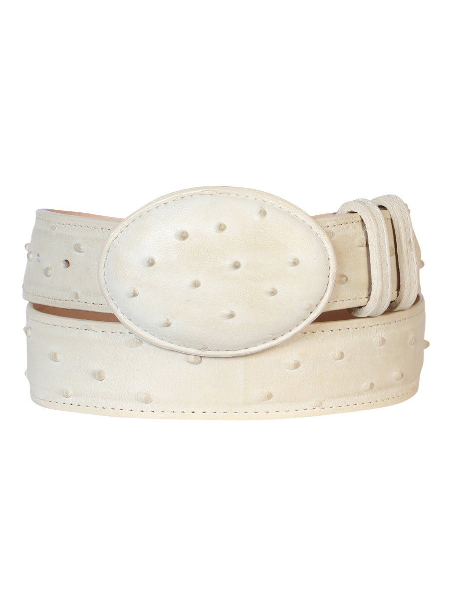The Leather Cowboy Belt — Bone White Ostrich Print (No. 700)