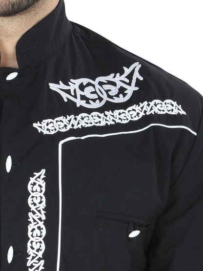 The Charro Embroidered Shirt — Black & White (No. 40782)