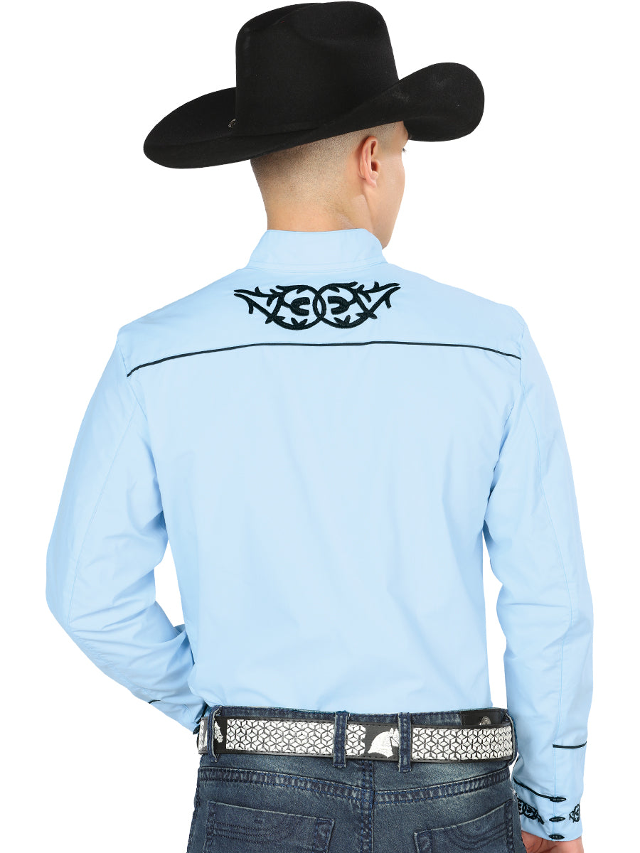 The Charro Embroidered Shirt — Blue & Black (No. 40785)