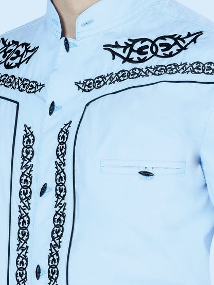 The Charro Embroidered Shirt — Blue & Black (No. 40785)
