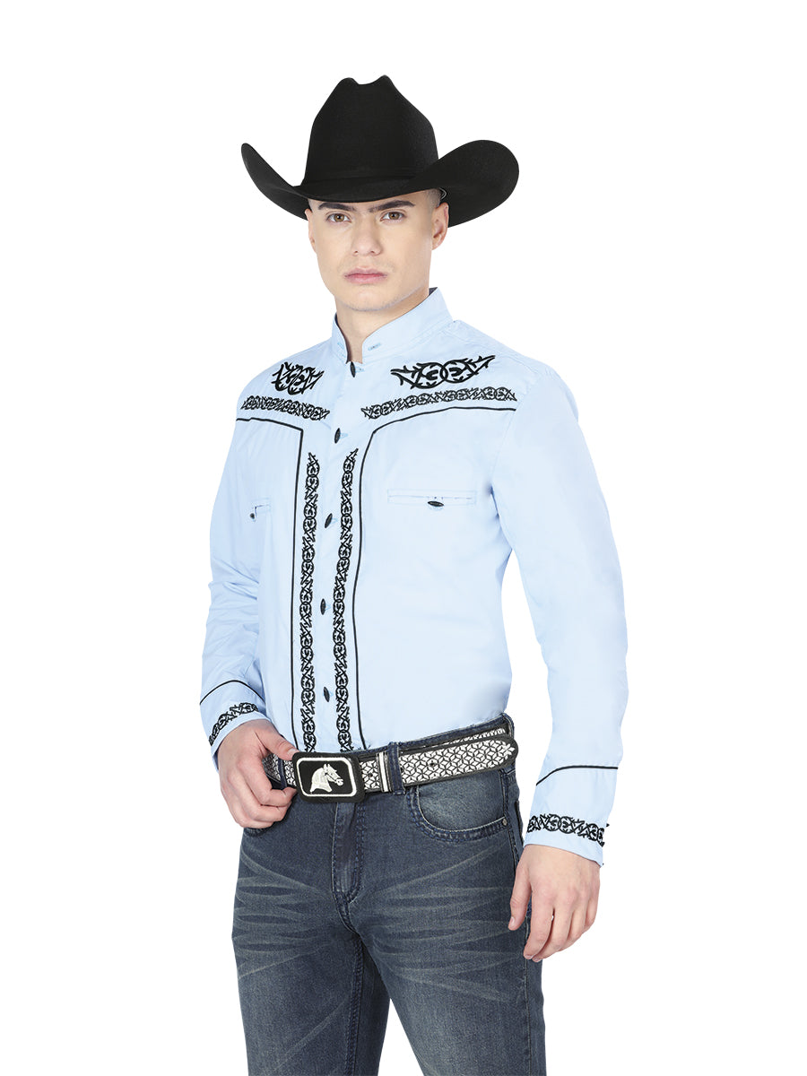The Charro Embroidered Shirt — Blue & Black (No. 40785)