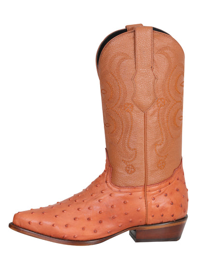 The Pointed Toe Cowboy Boot — Cognac Ostrich Print (No. 40835)