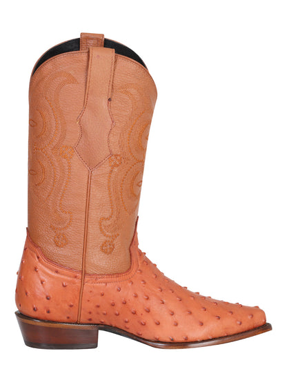 The Pointed Toe Cowboy Boot — Cognac Ostrich Print (No. 40835)