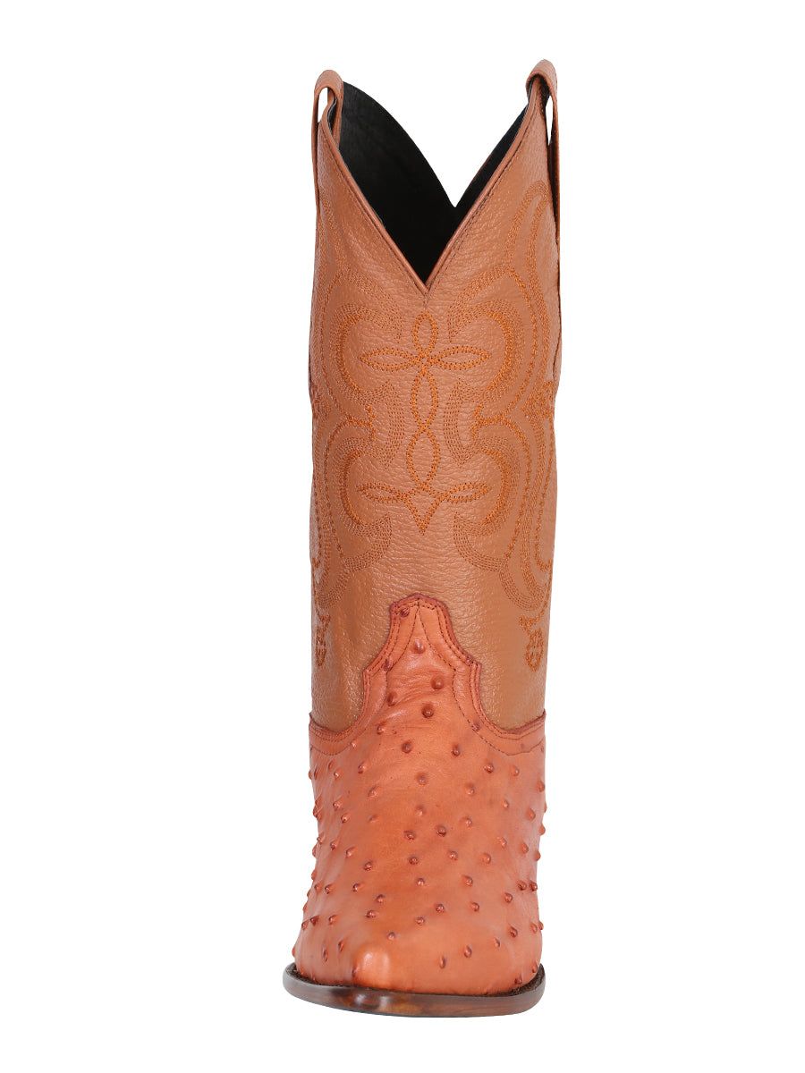 The Pointed Toe Cowboy Boot — Cognac Ostrich Print (No. 40835)