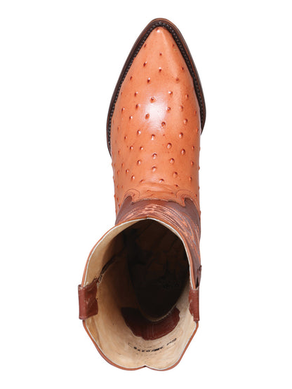 The Pointed Toe Cowboy Boot — Cognac Ostrich Print (No. 40835)