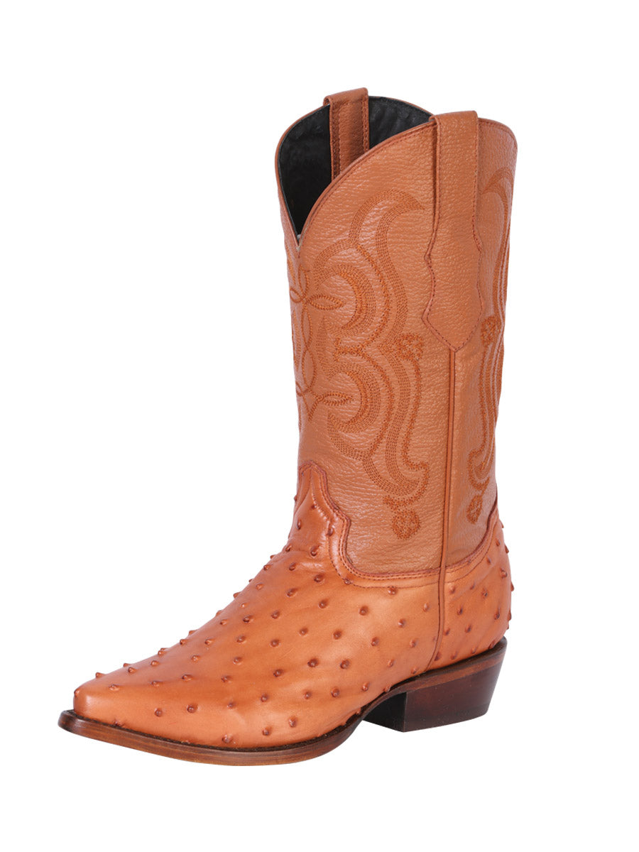 The Pointed Toe Cowboy Boot — Cognac Ostrich Print (No. 40835)