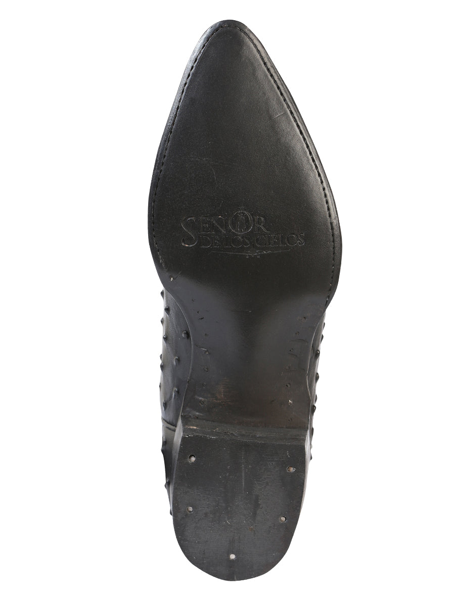 The Pointed Toe Cowboy Boot — Black Ostrich Print (No. 40836)