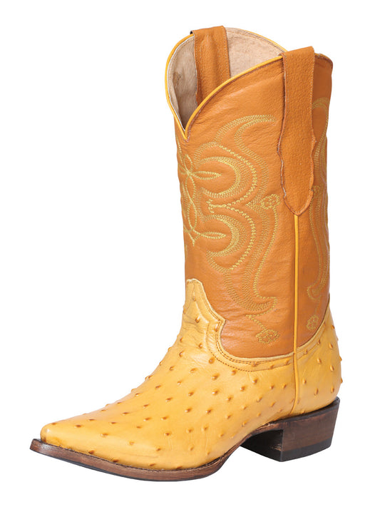 The Pointed Toe Cowboy Boot — Butter Ostrich Print (No. 40837)