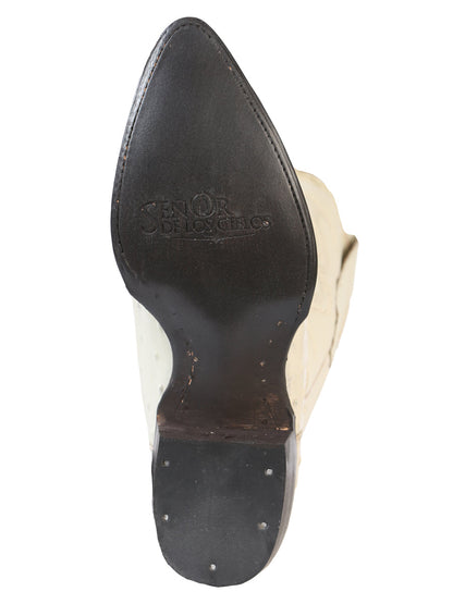 The Pointed Toe Cowboy Boot — Bone Ostrich Print (No. 40839)