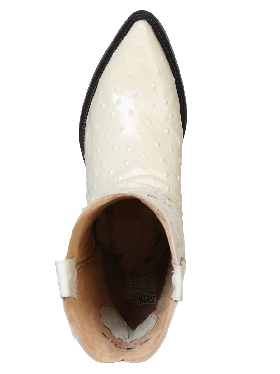 The Pointed Toe Cowboy Boot — Bone Ostrich Print (No. 40839)