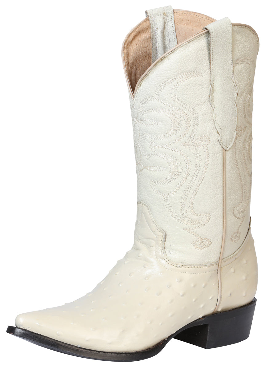 The Pointed Toe Cowboy Boot — Bone Ostrich Print (No. 40839)
