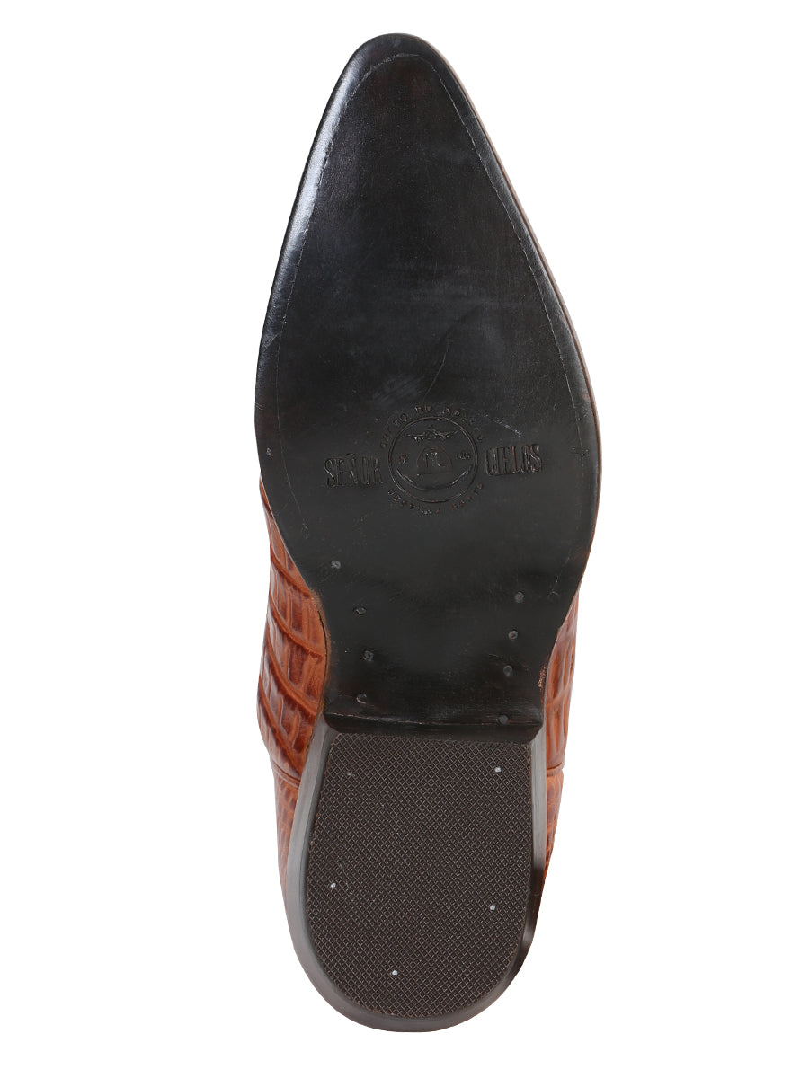 The Pointed Toe Cowboy Boot — Cognac Caiman Print (No. 40841)