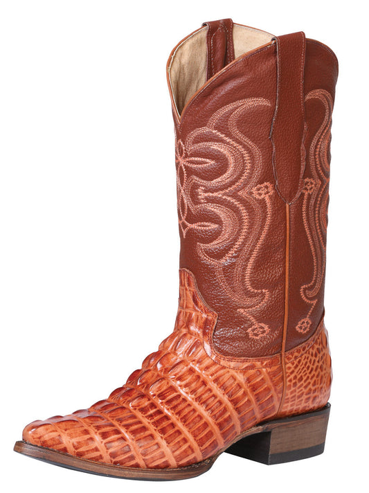 The Pointed Toe Cowboy Boot — Cognac Caiman Print (No. 40841)