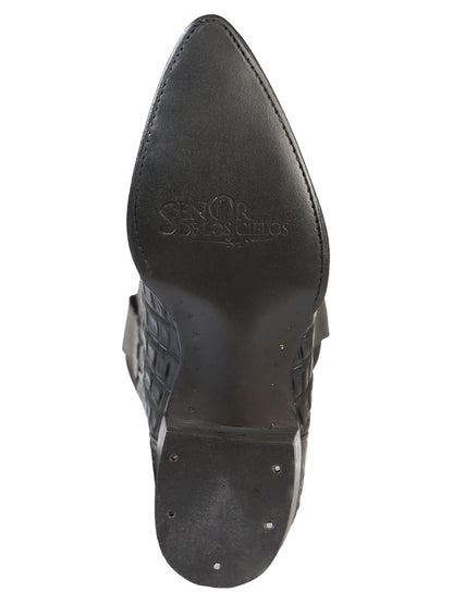 The Pointed Toe Cowboy Boot — Black Caiman Print (No. 40842)