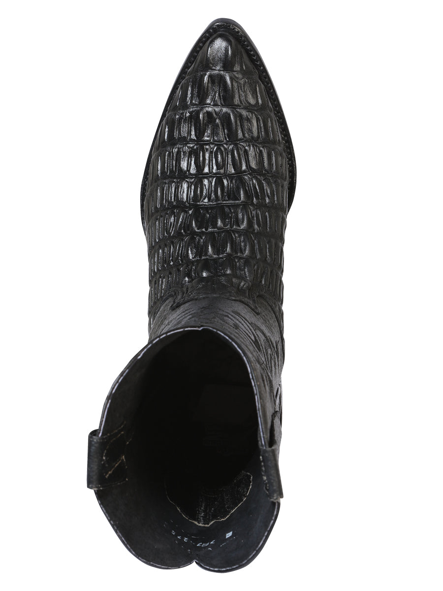The Pointed Toe Cowboy Boot — Black Caiman Print (No. 40842)