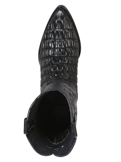 The Pointed Toe Cowboy Boot — Black Caiman Print (No. 40842)
